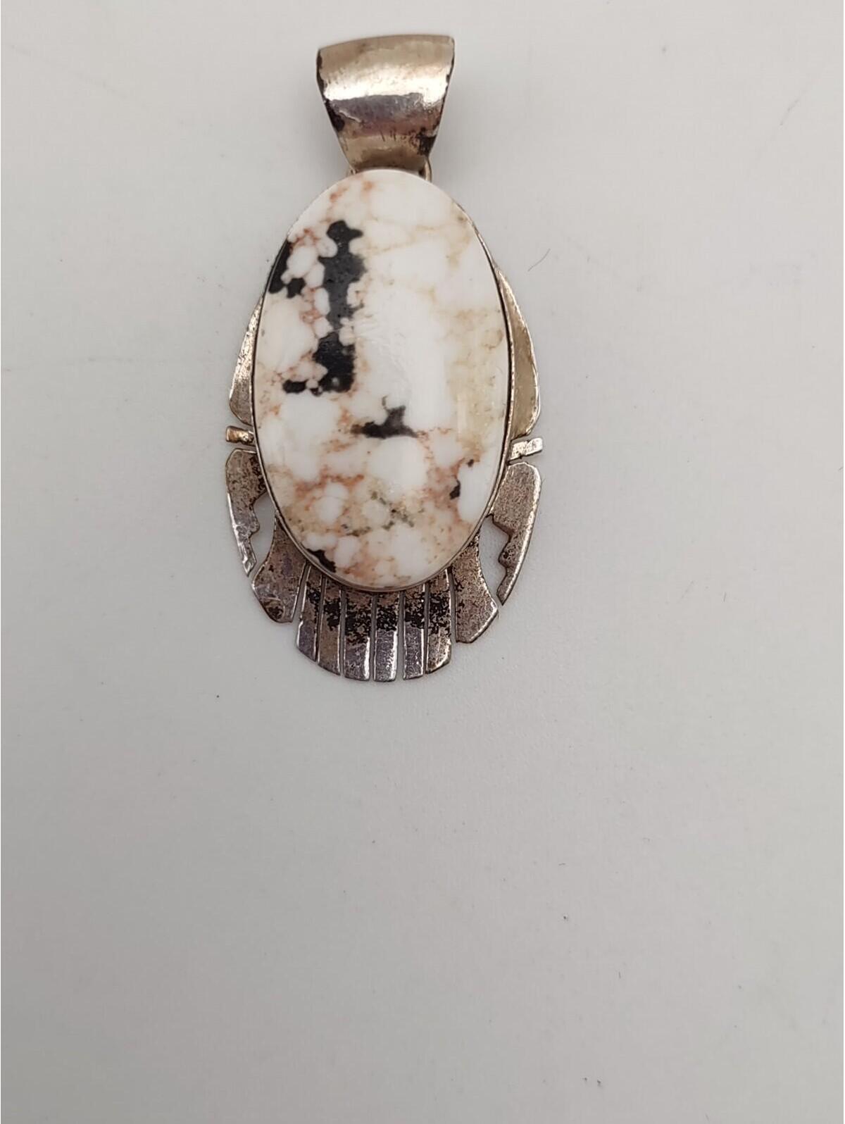 Elouise Kee Navajo Sterling White Buffalo Turquoise Pendant